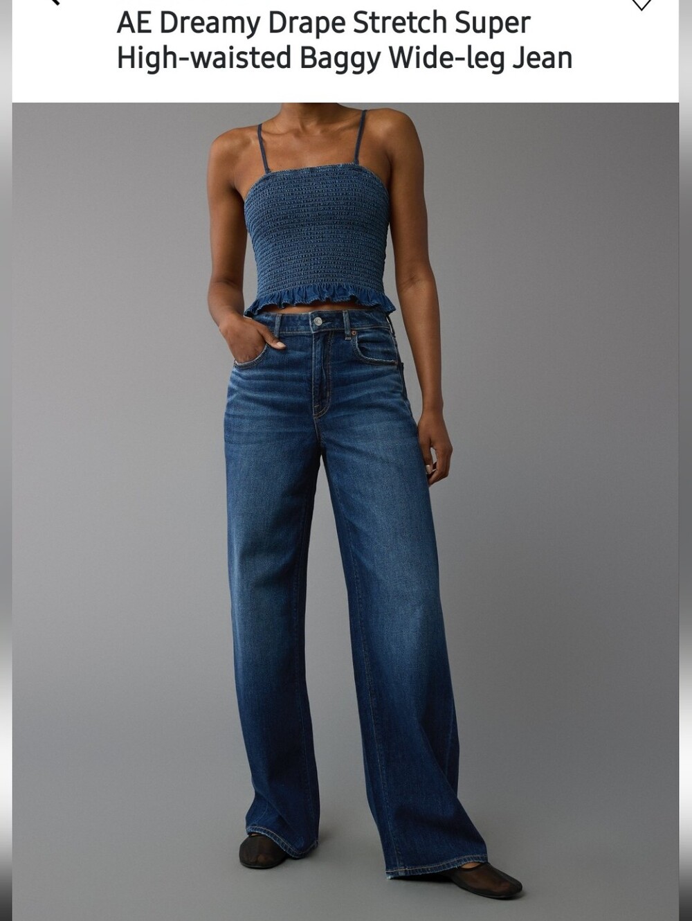 American Eagle Outfitters High-Rise Wide Leg Jeans in Dark Blue